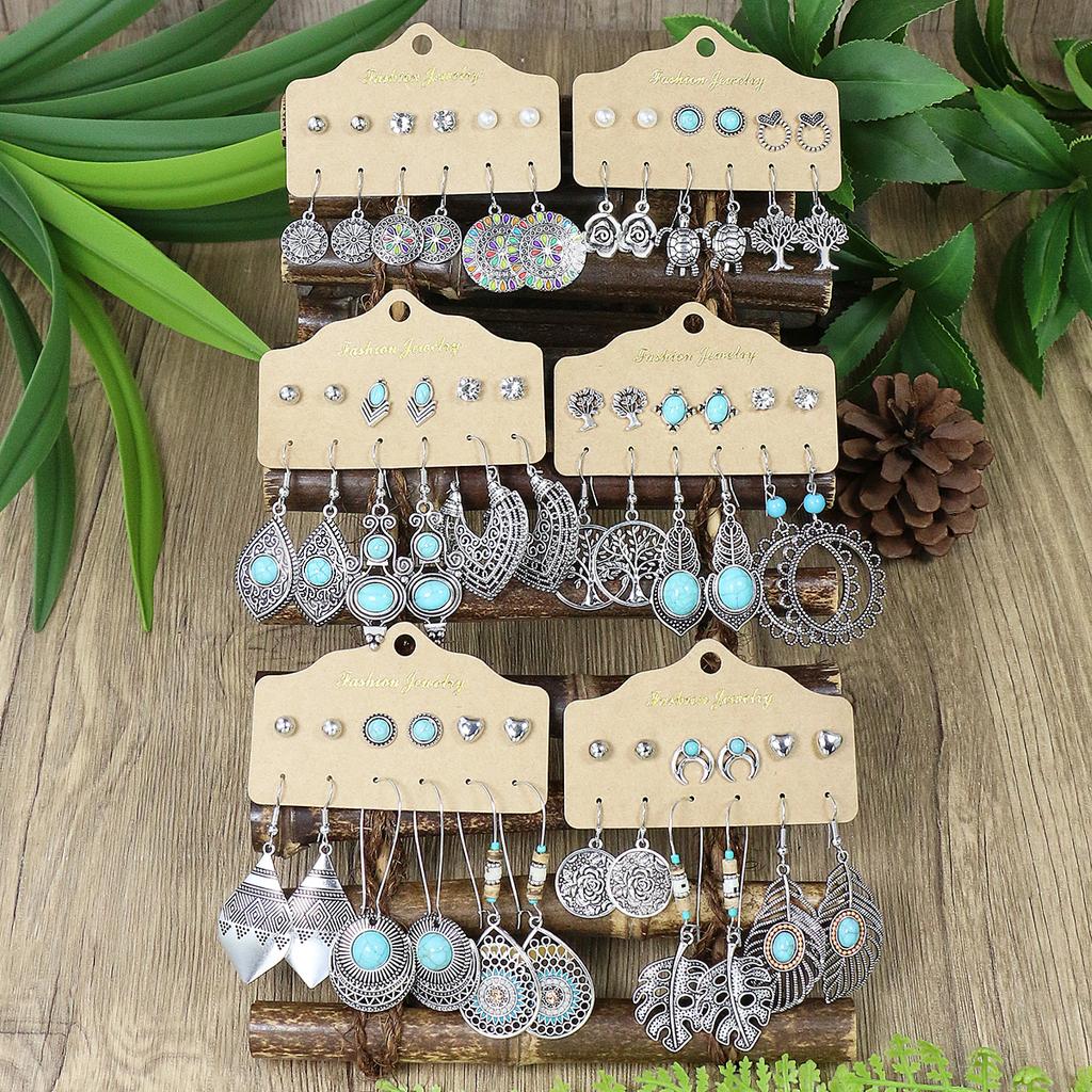 Ethnic Style Earrings for Women&Teen Girls Vintage Silver Geometric Shape Easy to Wear Match Various Outfits Gifts