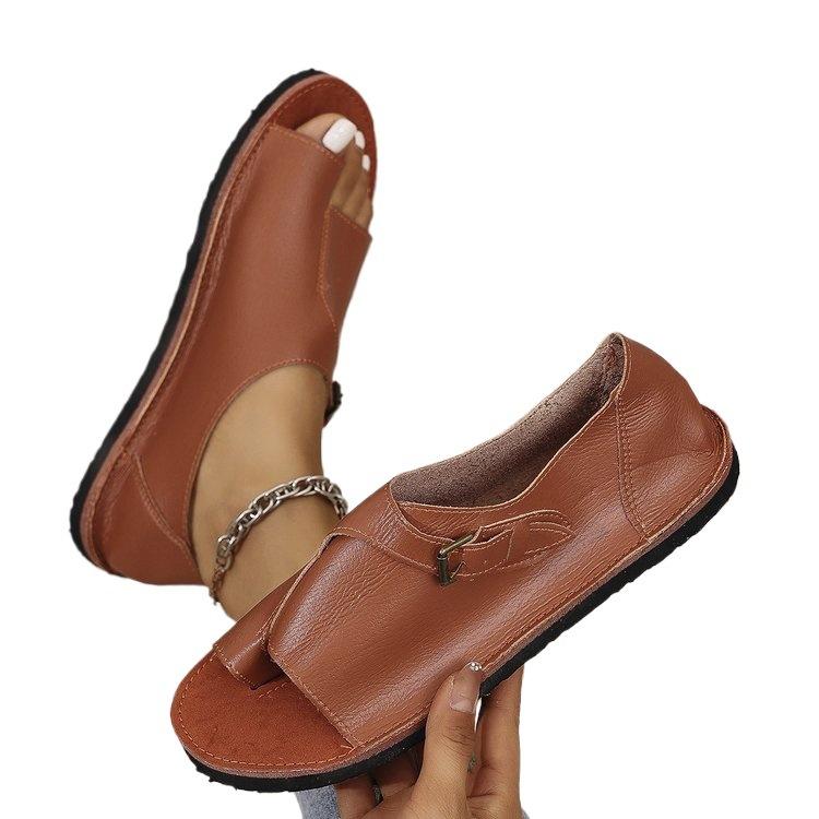 Jahresmodell Außenhandel Ein-Wort-Schnalle PU flachsohlig Zehenfrei Zehen plus Größe Damenschuhe Strandüberzieher Zehensandalen