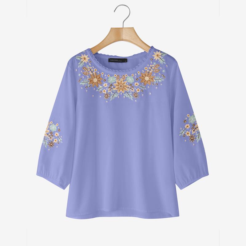 

ZANZEA Женская повседневная блузка свободного кроя с вышивкой и рукавом до локтя XL