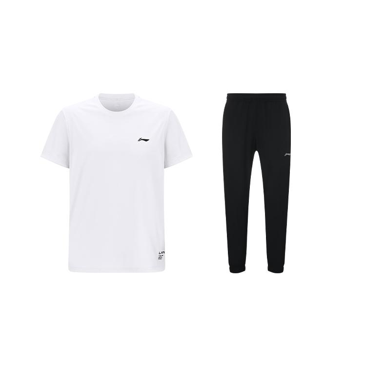 

Li-Ning Минималистичный логотип, круглый вырез, короткий рукав, высокая талия, завязки, длинные брюки, повседневный спортивный костюм, унисекс, костюм ATSV615-2+AYKS419-1 S