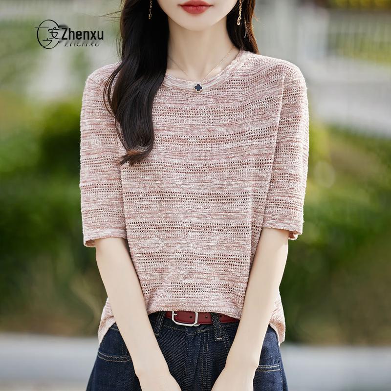 

Zhenxu Cloud Tencel Linen Blend Hollow-out Knit T-Shirt XL