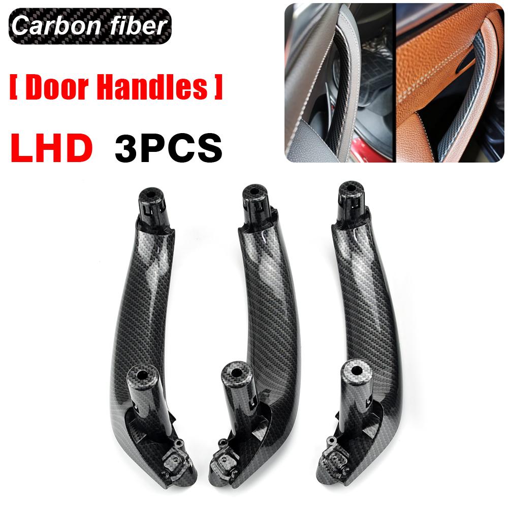 Black Beige Carbon Fiber Color Left Side Door Interior Inner Handle Pull Trim For BMW F25 F26 X3 X4 2011-2017 LH