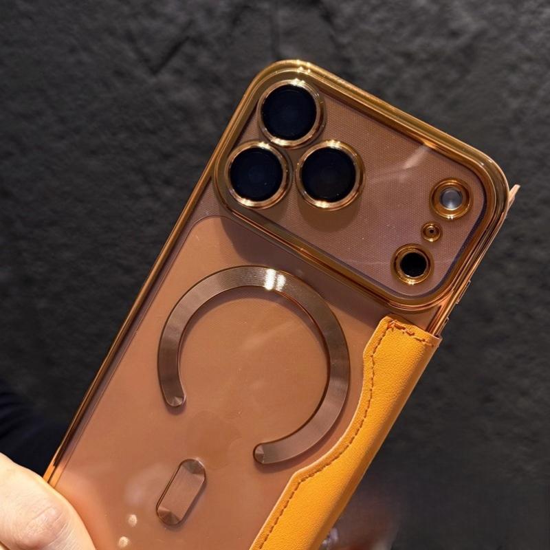 Galvanisierte Magnetische Steckplatz-Kartenhalter-Tasche Hülle Für iPhone 11 12 13 14 15 16 17 Pro Max Transparente Falt-Leder-Geldbörse Flip-Abdeckung