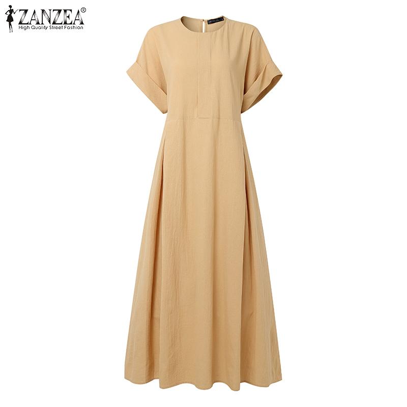 ZANZEA Vintage Women Round Neck Batwing Sleeve Baggy Pleated Casual Long Dress