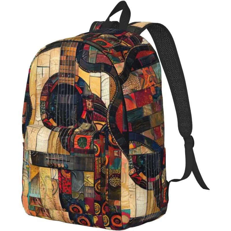 Art Guitar Pattern Print Canvas Backpack Travel Backpack Carry On Backpack Business Work Travel