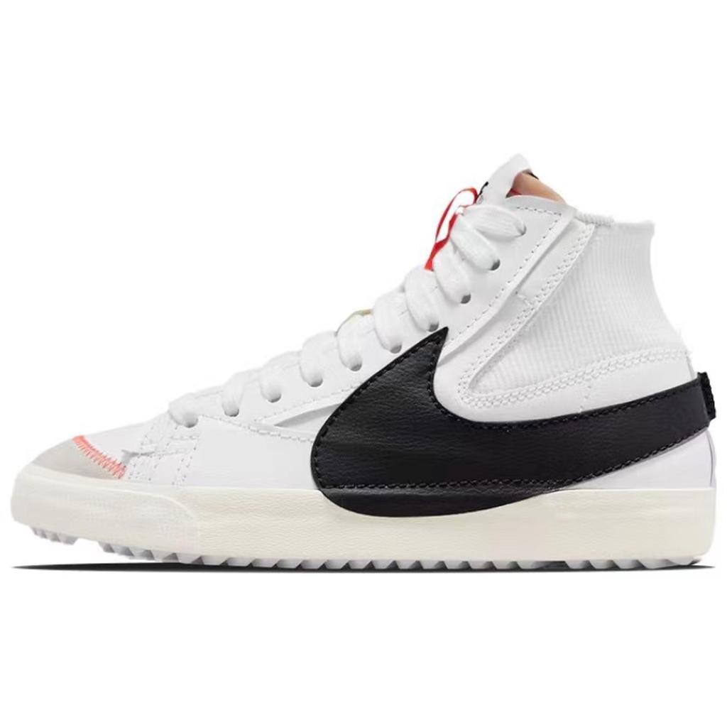 Nike Blazer Leather Slip Resistant Abrasion Resistant High Top Skateboard Shoes Unisex White Black DD3111-100(Team131-)