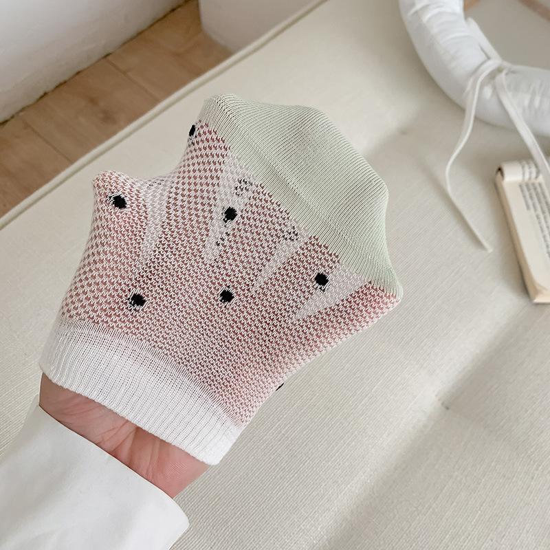 Shallow-mouthed Invisible Socks for Women In Summer, Thin Mesh Breathable Boat Socks, Polka Dot Color-matched Cotton Short Socks, Boneless