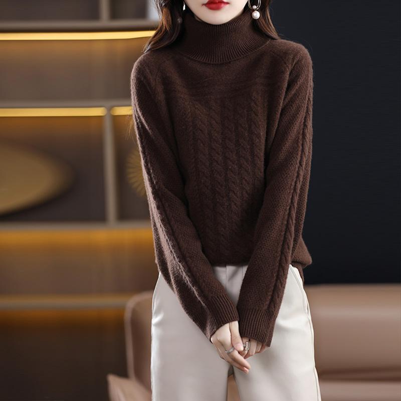

Женский кашемировый свитер Qinghe кашемир 30% кашемир 70% шерсть осенне-зимний кашемировый толстый пуловер мягкий и теплый L темно-коричневого