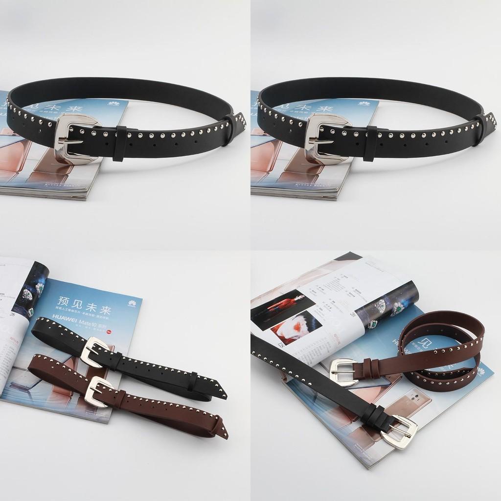 Black Rivet Belt Pin Buckle Adjustable Single Loop Design For Men And Women