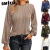 Women's Fashion Casual Solid Color Print Long Sleeve O Neck Blouses & Shirts