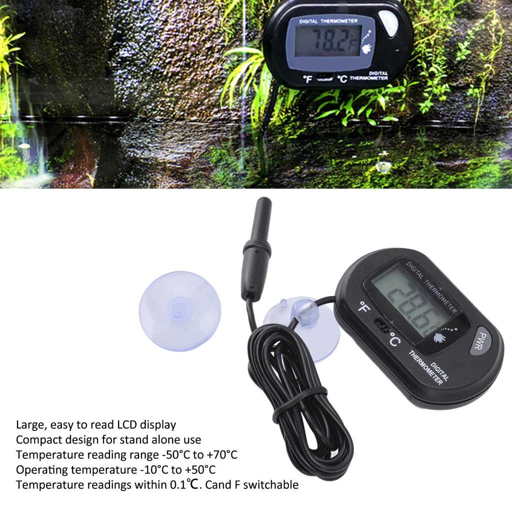 Aquarium Thermometer, Digital LCD Display with Accurate Temperature Monitoring and Strong Suction Cup, Waterproof Submersible Meter for Aquarium Water