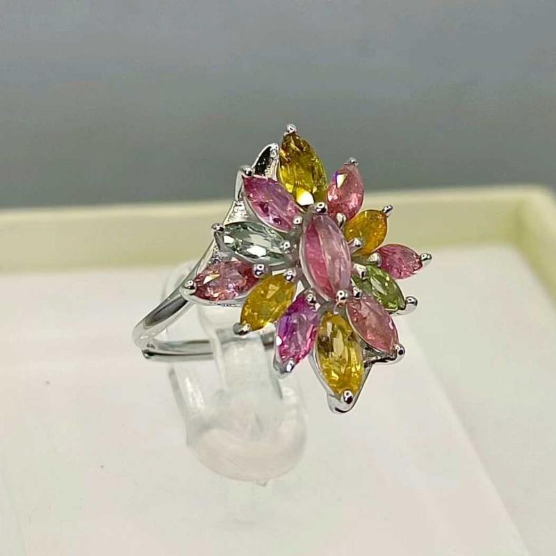 

SACE GEMS изменяемого размера кольца с полихромным турмалином для женщин, стерлинговое серебро 925 пробы, свадебная вечеринка, ювелирные украшения, подарок на фестиваль белого золота