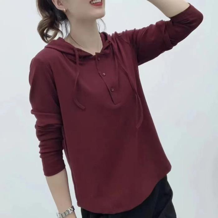 Autumn New Hoodie Women's Long-sleeved Sleeves Hooded Base Shirt Mother's Casual Loose Top Large Size T-shirt Women