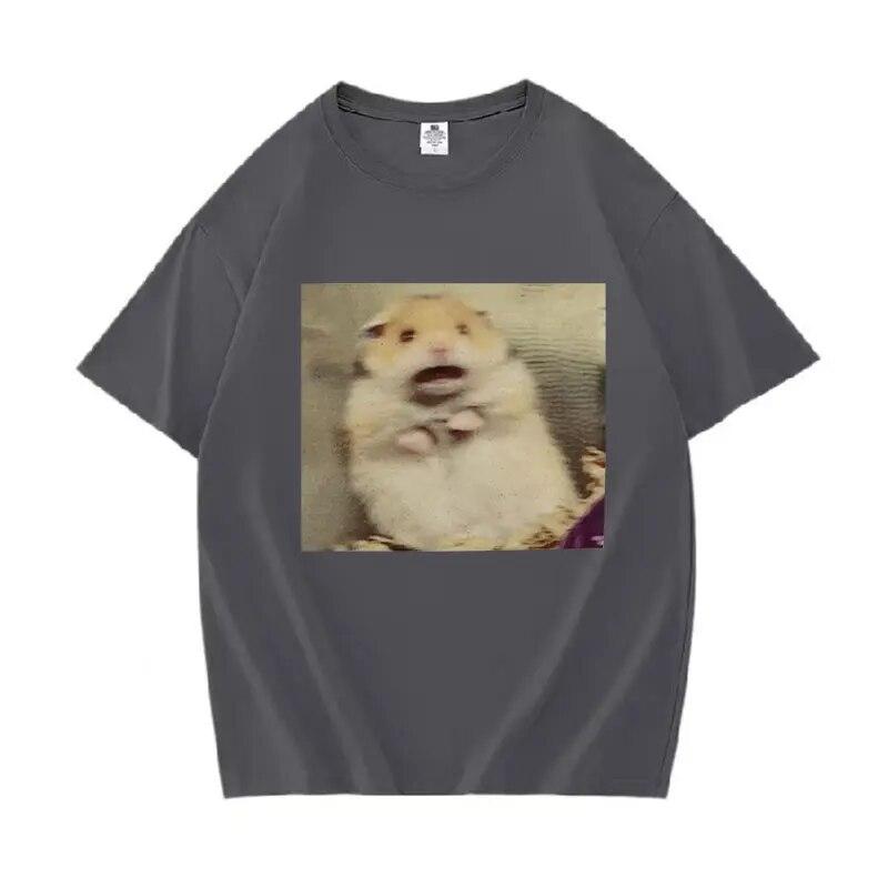 Funny Scared Hamster Meme Graphic T-Shirt Unisex Women O-Neck Fashion Short Sleeve T Shirt Retro Clothing Oversized Cotton T-shirts