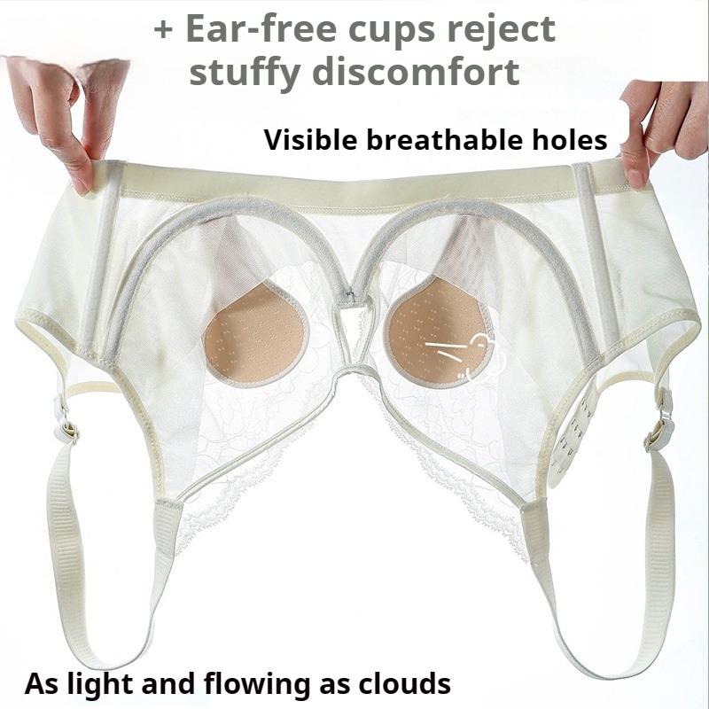 French Lace Crystal Cup Rabbit Ear Bra Soft Steel Ring Adjustment Sexy Push-up Ultra-thin Large Chest Small Underwear