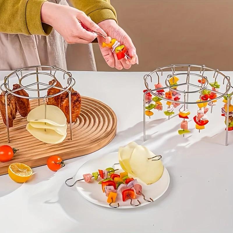 24pcs Stainless Steel Air Fryer Rack, No Flip Barbecue Grill, Universal Meat And Vegetable Grill, Kitchen Cooking Accessories