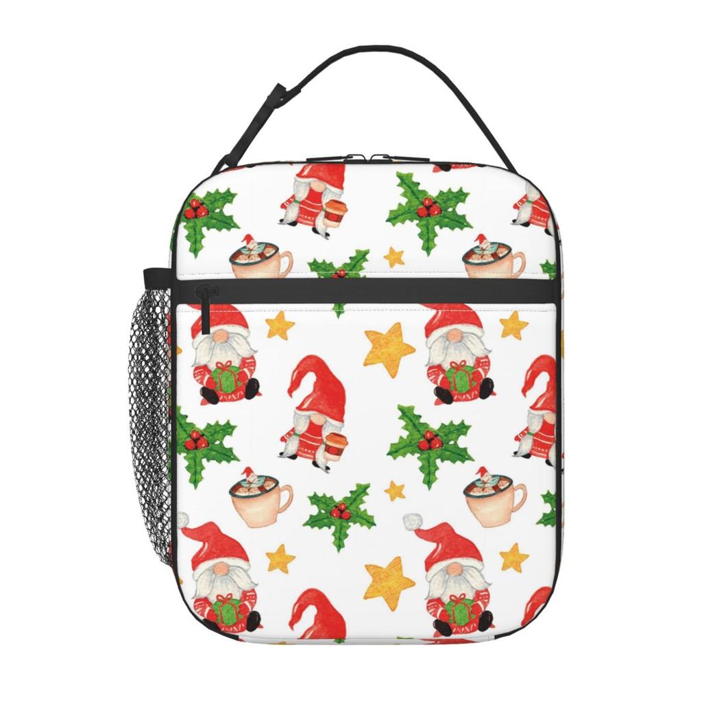Christmas Hatted Five-Pointed Star Gnome Insulated Lunch Bag for Women Children Portable Food Boxes Thermal Lunch Box Tote