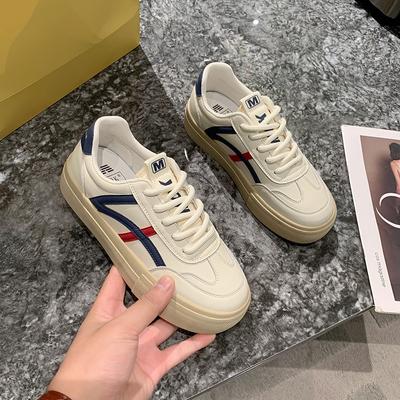 Genuine Leather Thick Bottom Color Matching Sneakers Women's Spring New Ins Fashionable Casual Sports All-Match White Shoes