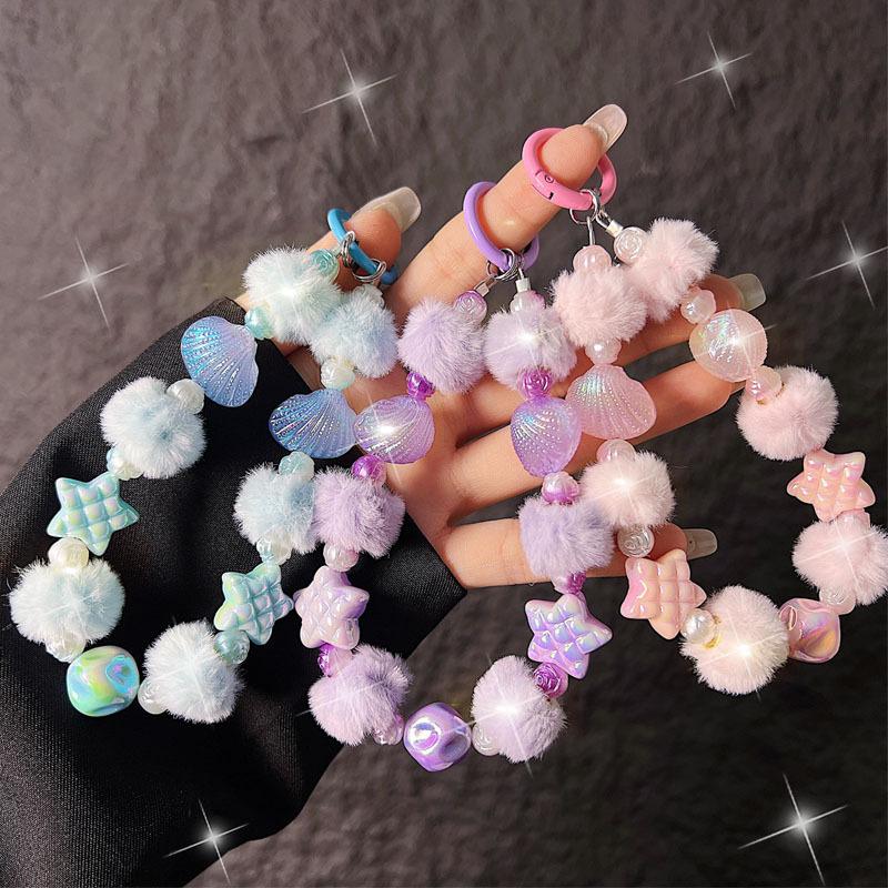 Nuova Catena per Telefono Autunno Inverno con Pom-Pom, Stella Marina, Conchiglia e Perline per Donne, Catena per Telefono alla Moda, Cinturino da Polso Portatile