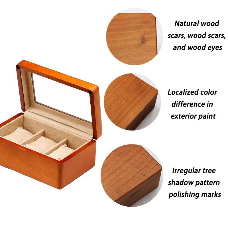 Solid Wood Watch Storage Box Men Wrist Watches Organizer Boxes with Transparent Window Retro Bracelet Jewelry Display Case