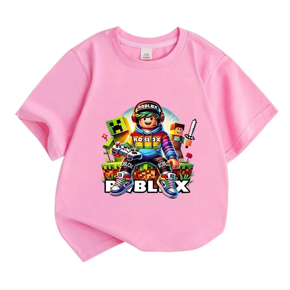 Kids Boys Girls 100% Cotton Crew Neck Short Sleeve T-Shirt, Cute Game Character Print Casual Soft Tees for Children Summer Daily Wear Party Gift Tops