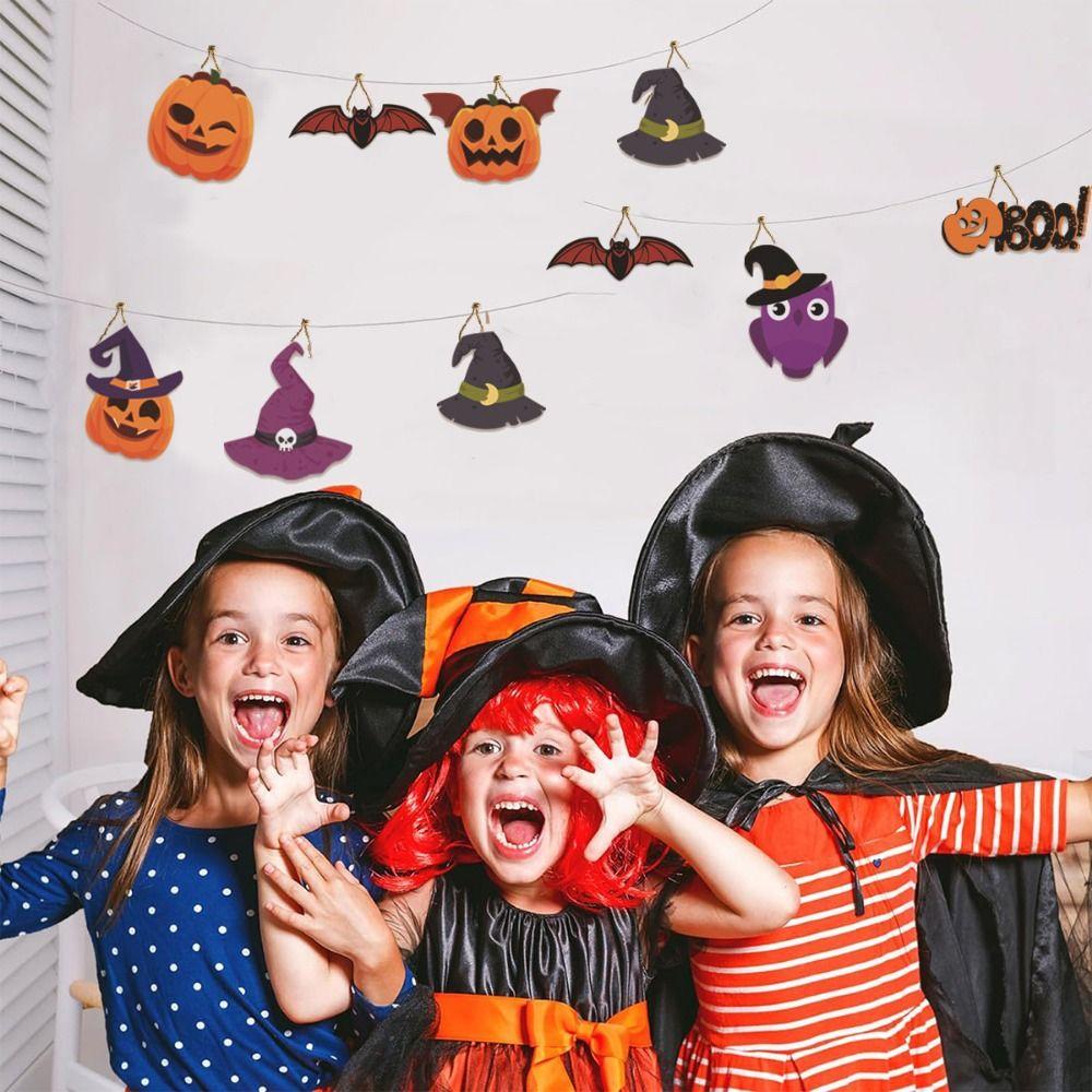 12pcs/set DIY Pumpkin Bat Ghost Pendant Cartoon Halloween Paper Hanging  Cosplay Party