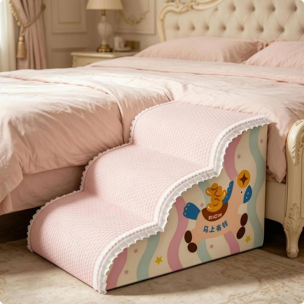 Rampa Scaletta per Animali Domestici, Gradini in Schiuma Color Rosa, Tessuto Testurizzato, Scalini per Cani Piccoli, Gatti, Letto,