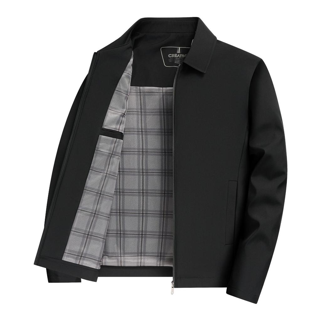 Casual Lapel Business Jacket for Men Middle-aged Daddy Wear Autumn New High-end Solid Color Zipper Men's Jacket