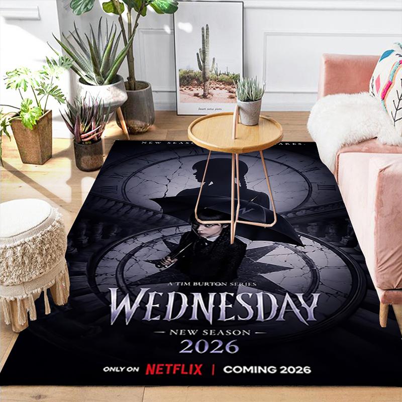 1Pc Wednesday New Season Nightmares Printed Flannel Rug Soft Non Slip Carpet for Bedroom Living Room Office Floor Outdoor Home Decor Xmas Gift Q1490