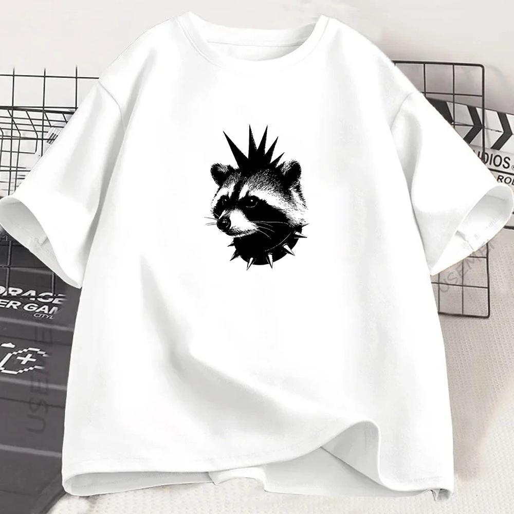 Punk Raccoon Graphic Tshirt Shortsleeve Edgy Animal Design Rebellious Fashion Streetwear Top For Unisex Unisex Minimalist Top