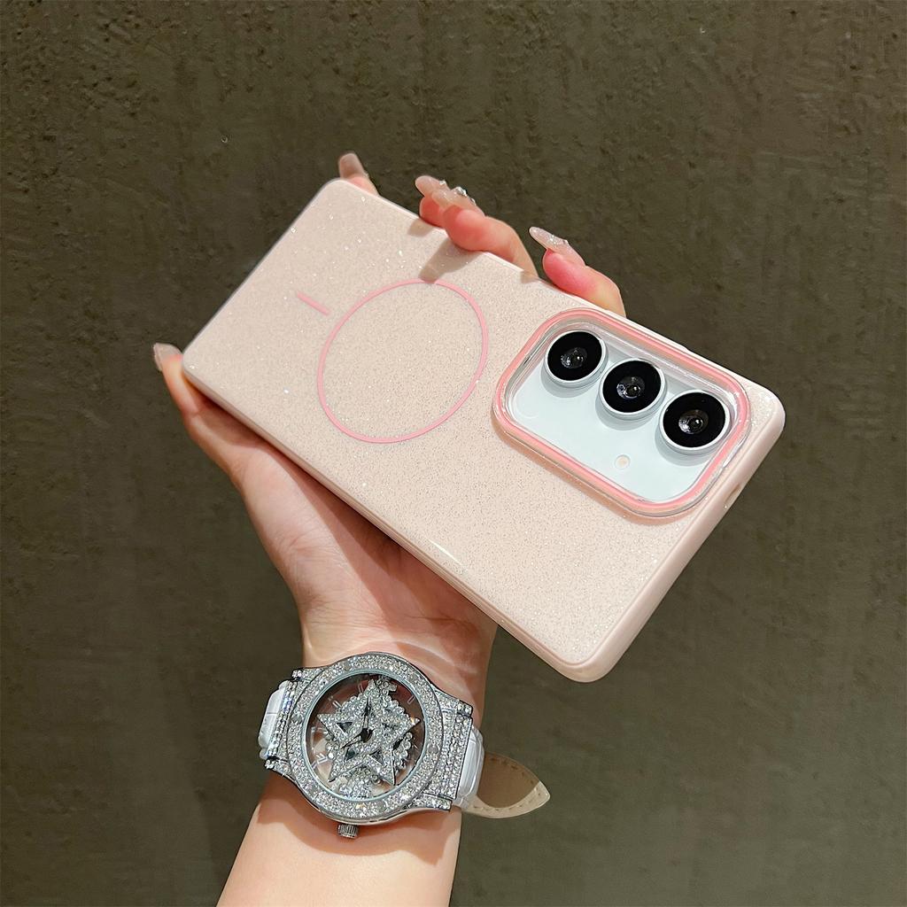 For Samsung Galaxy S24 FE Case Compatible with MagSafe Glitter Design IMD TPU+PC Phone Back Cover