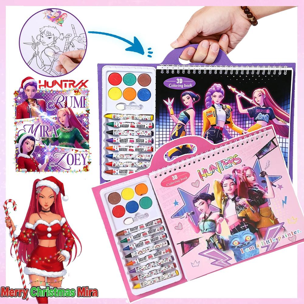 Cadou de Crăciun! Carte de Colorat pentru Copii K-pop Demon Hunters – Desen Animat Anime Schiță Artă Linii, Carte de Doodling Trasabilă cu Creioane Gratuite