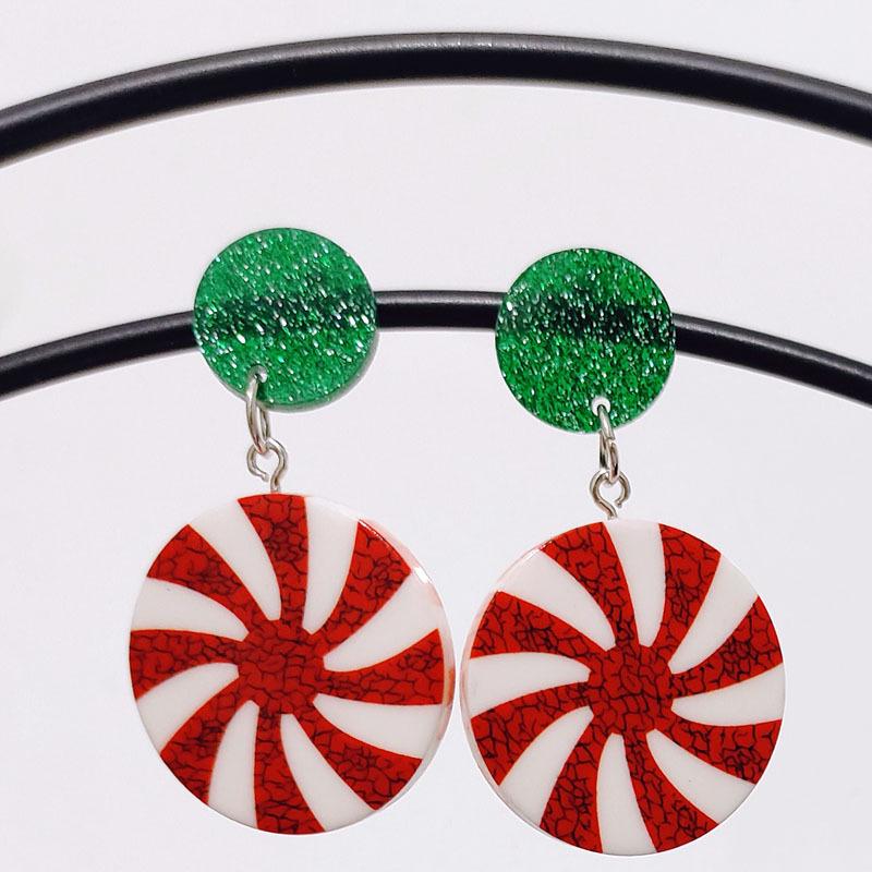Holiday Spiral Pinwheel Lollipop Earrings - Double-Sided Acrylic