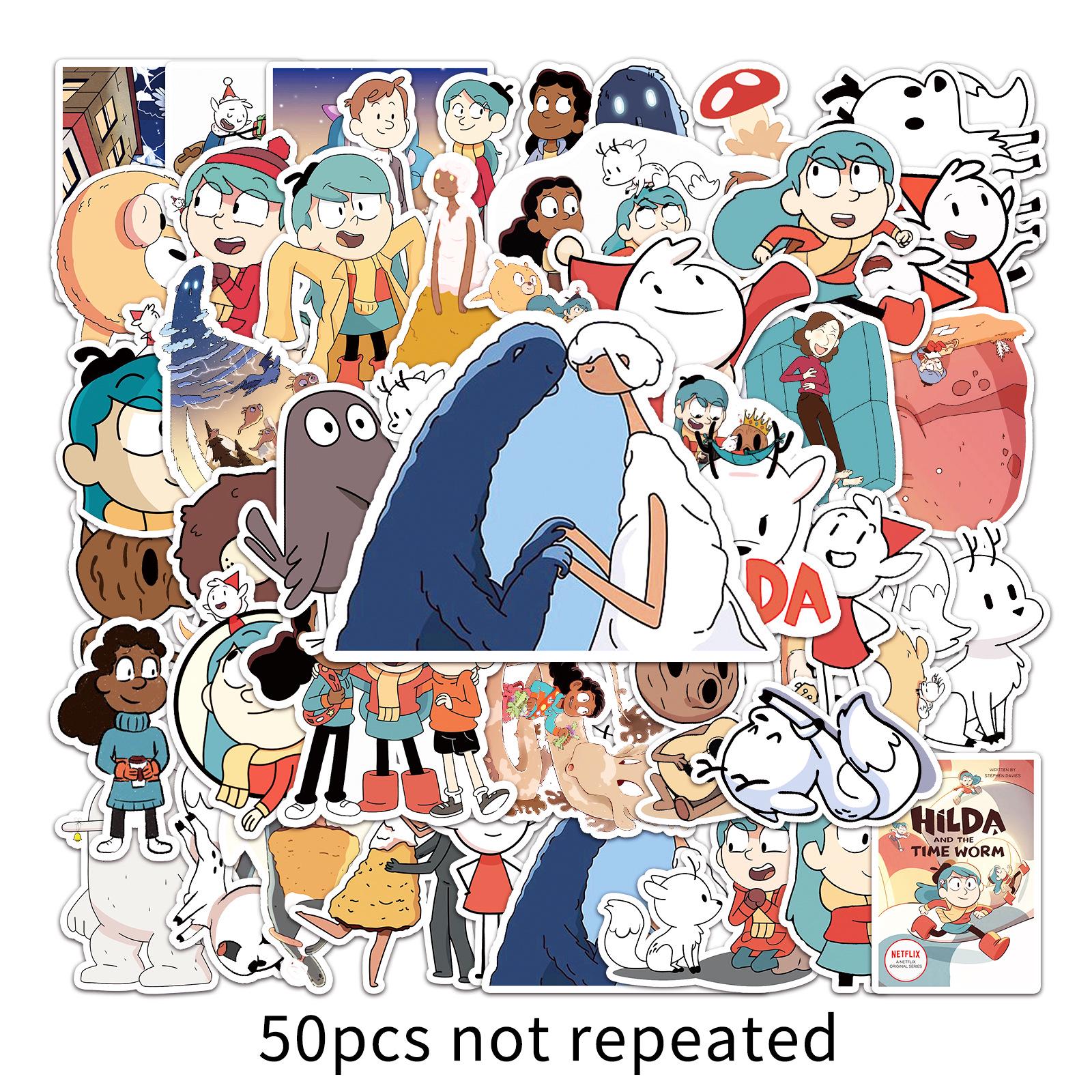 50 Hilda Graffiti Cartoon Animation Stickers for Water Cups, Skateboards, Luggage