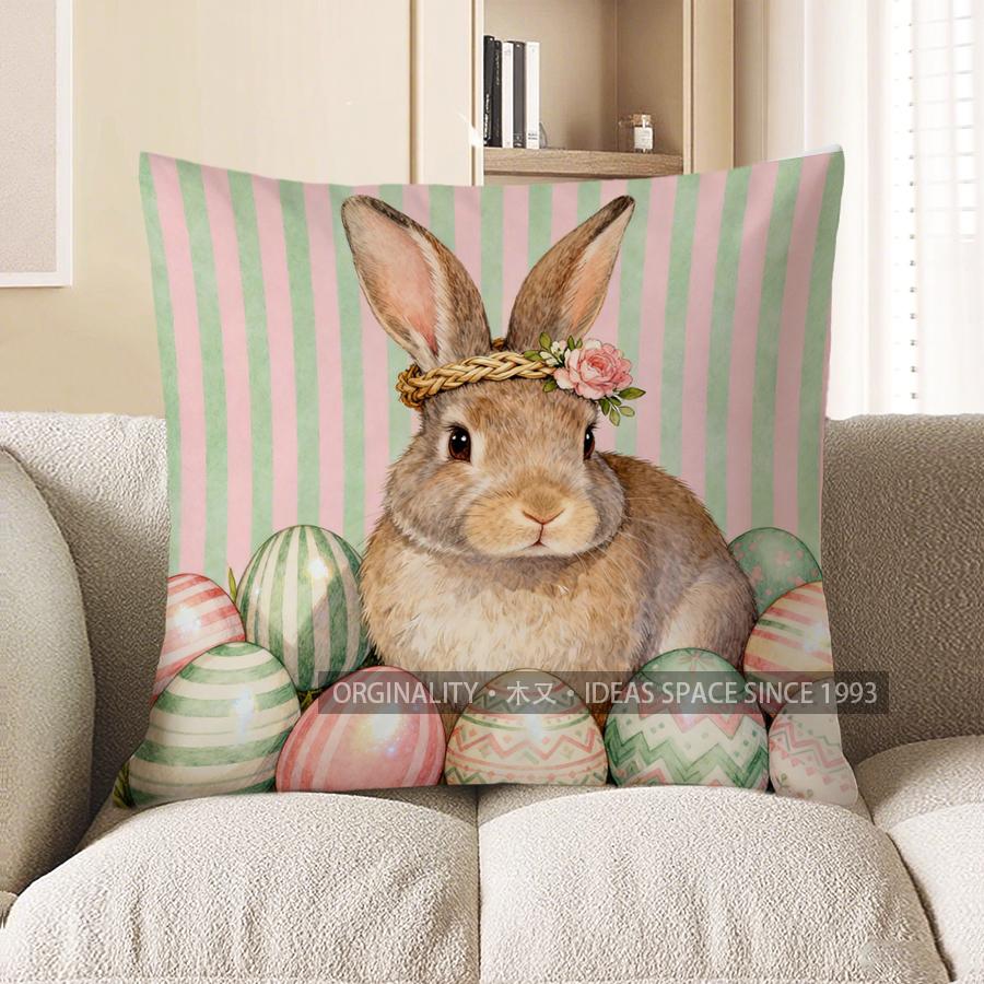 

2D Easter Bunny Egg Decorative Cushion Cover Pattern Cushion Cover Suitable For Sofa Bedroom Car Pillow Cover 40x40cm