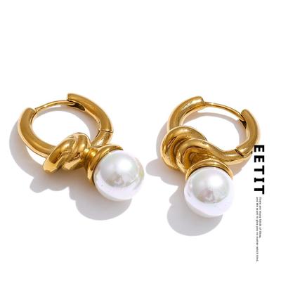 Classic Stainless Steel Simulated Pearls Geometric Hoop Earrings for All Occasions Chic Versatile Daily Golden Jewelry