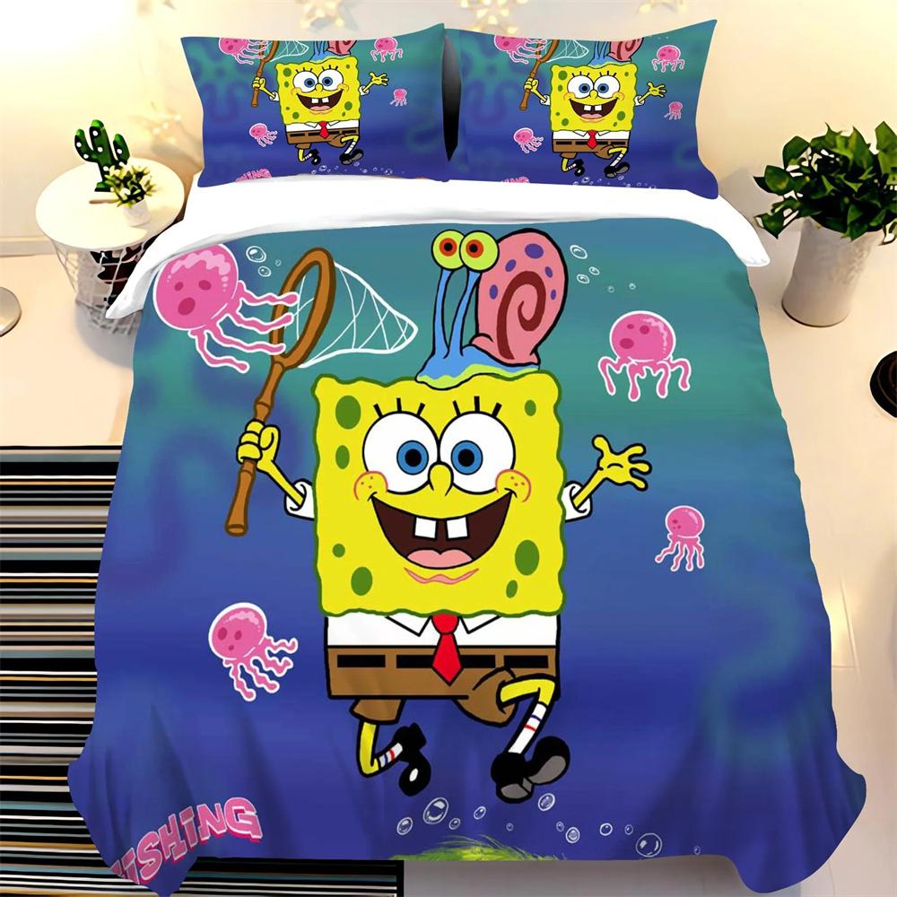 SpongeBob SquarePants Duvet Cover Set, Boy and Girl Duvet Cover Pillowcase, Cute Set, King Size Bedding Set 2/3 Piece Set