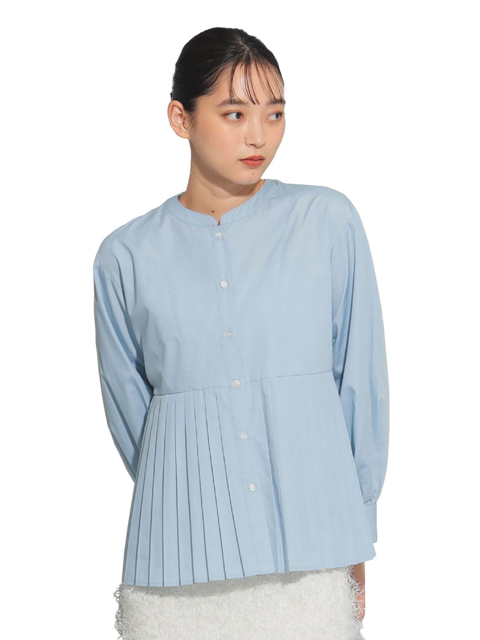 

Плиссированная рубашка Kirikae с круглым вырезом BLUE FREE [Ray Beams] L/S рубашка/блузка женская синий