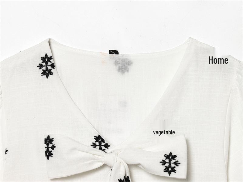 2026 Spring New Arrival: European & American Style Women's Casual Puff Sleeve Bow Embroidery Dress