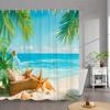 1pc Extra Large Shower Curtain - Tropical Beach Bathroom Decor with Palm Trees, Ocean Waves, Starfish & Bottle - Machine Washabl