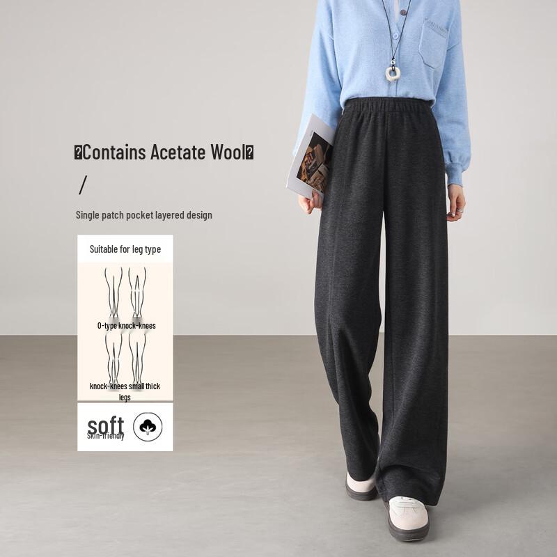 

HSTYLE Women s High-Waisted Straight-Leg Acetate Wool Blend Pants M