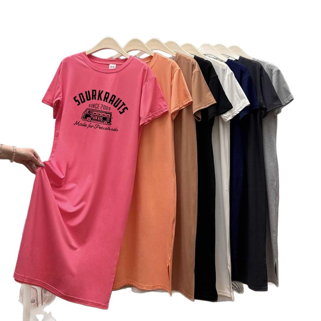 New Short-sleeved Loose Dress, Casual Knee-length T-shirt Dress, Versatile Mid-length Long Dress, Slimming for Women In Summer