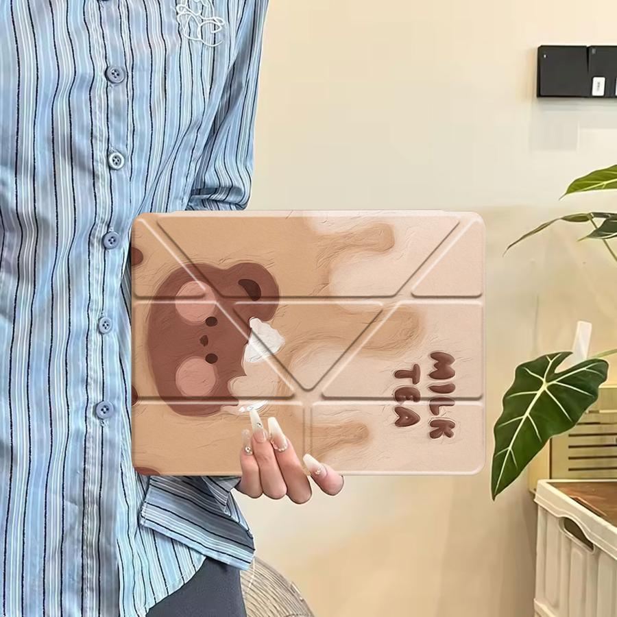 Milk Bear Holder Cover Tablet Case For iPad Air 4 5 M3 M2 1 2 M4 11inch Mini 6 7 Pro 11th 10th 9th 8th 7th 12.9inch Pro 2025