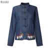 ZANZEA Women Casual Stand Collar Long Sleeve Floral Embroidery Blouse