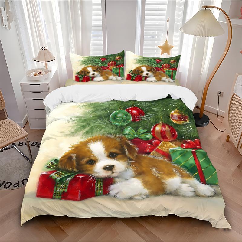 3Pcs Christmas Puppies Presents Bedding Sets For All Sizes New 3D Printed Bed Cover Comforter Duvet Cover Pillowcase Bedroom Decoration
