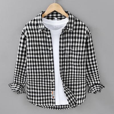 Spring Long-sleeved Plaid Shirt Men's Loose Casual and Versatile Youth Pure Cotton Fur Shirt