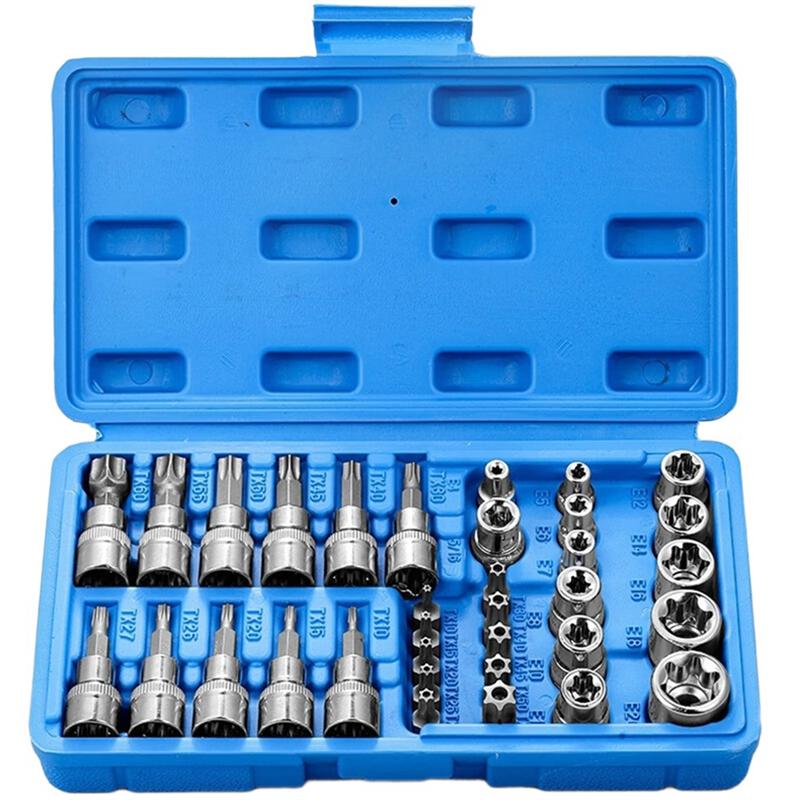 A95I-Handheld Tool 34Pcs Torx Bit Socket Set Professional& E-Torx Star Socket 1/4" 3/8" 1/2" Drive Male Female E-Torx Bits