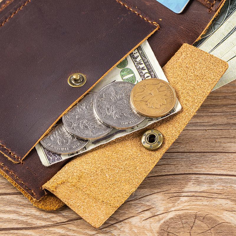 Portofel Bifold Slim pentru Bărbați din Piele Naturală Crazy Horse, Artizanal, Vintage, Suport Carduri din Piele de Vacă, Portmoneu Scurt cu Buzunar pentru Monede