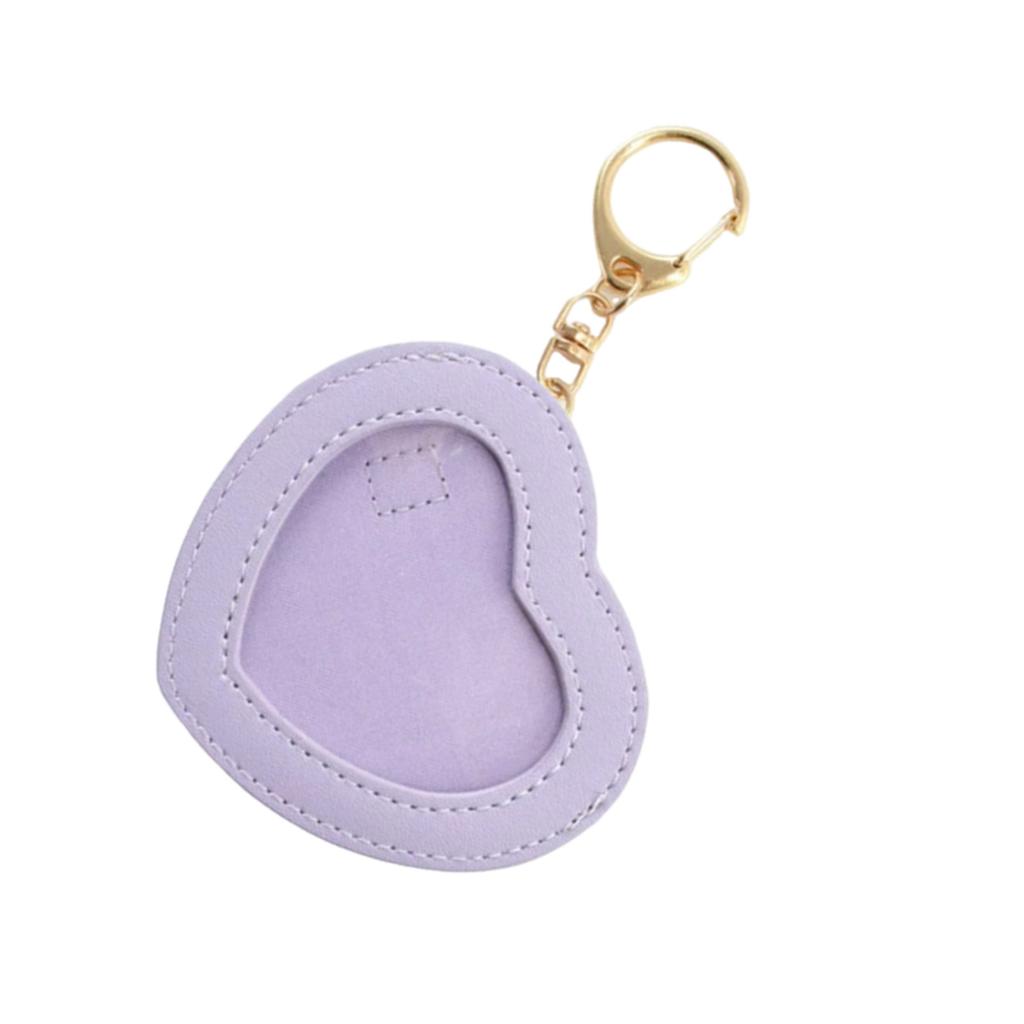 Cute Heart Shape Badge Holder Keychain Anime Pin Pendant PU Leather Display Protector Bag for Students and Collectors