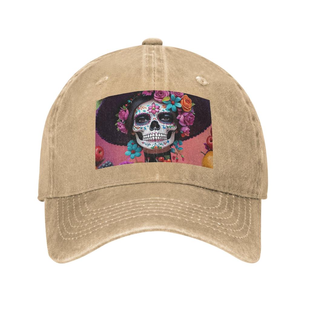 Day Of The Dead Sugar Skull Mexican Girl Baseball Caps Fashion Denim Fabric Hats Adjustable Casquette Sports Baseball Cowboy Hat